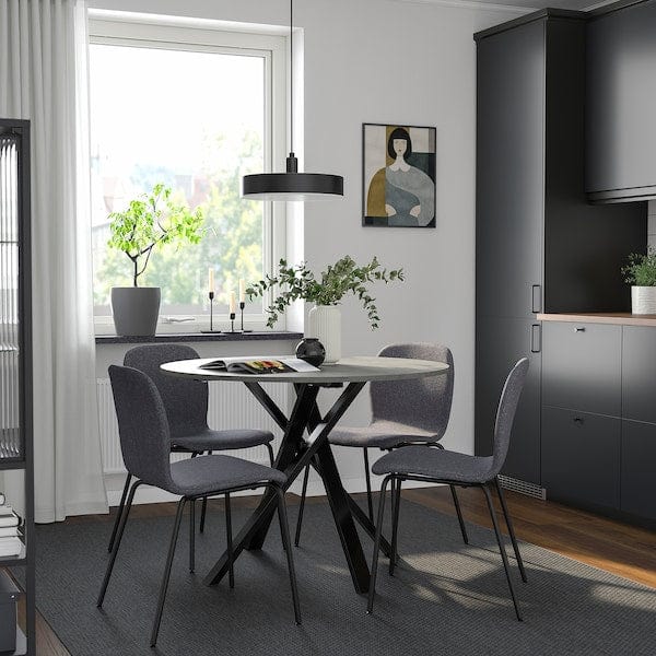 Ikea MARIEDAMM / KARLPETTER - Table and 4 chairs, dark gray/Gunnared black smoke gray,105 cm