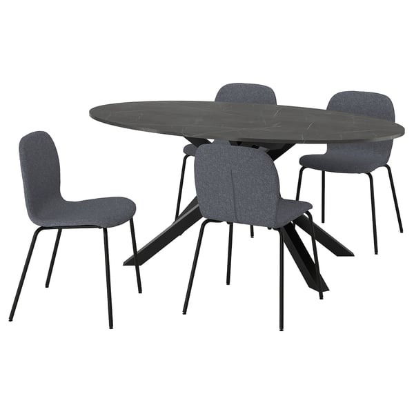 MARIEDAMM / ODGER table and 4 chairs, black marble effect/anthracite, 180x100 cm