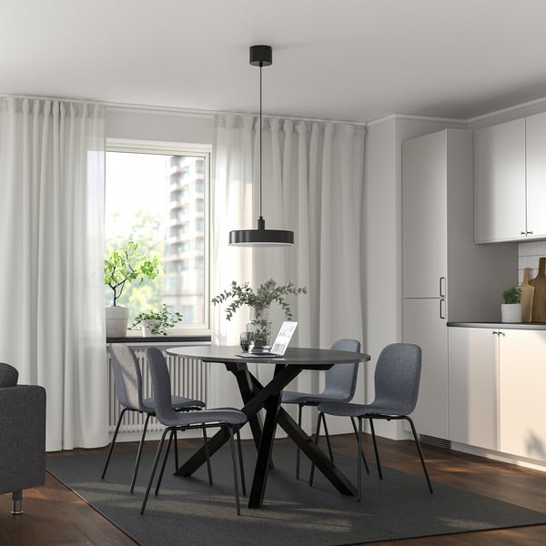 MARIEDAMM / KARLPETTER - Table and 4 chairs, black marble effect/Gunnared smoky gray black,180x100 cm