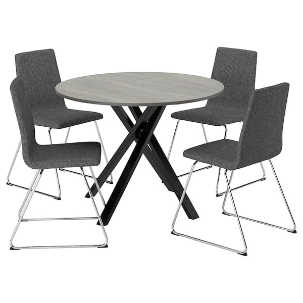 Ikea MARIEDAMM / LILLÅNÄS - Table and 4 chairs, dark gray/Gunnared dark gray chrome,105 cm