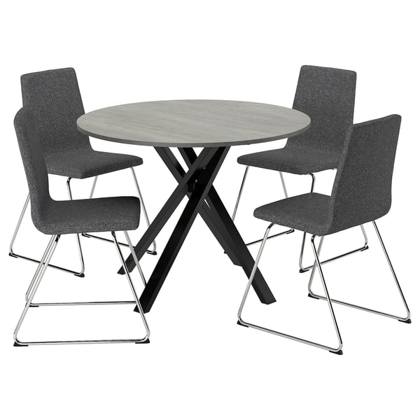 MARIEDAMM / LILLÅNÄS table and 4 chairs, dark grey/Gunnared dark grey chrome-plated, 105 cm