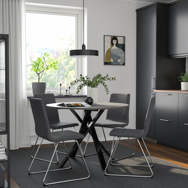 MARIEDAMM / LILLÅNÄS - Table and 4 chairs, dark gray/Gunnared dark gray chrome,105 cm