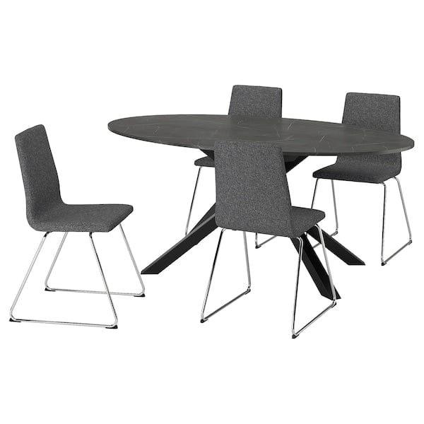 Ikea MARIEDAMM / LILLÅNÄS - Table and 4 chairs, black marble effect/Gunnared dark gray chrome,180x100 cm