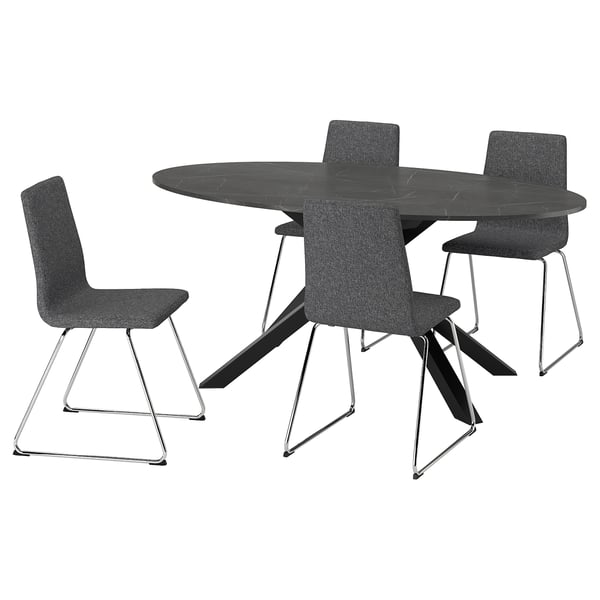 MARIEDAMM / LILLÅNÄS table and 4 chairs, black marble effect/Gunnared dark grey chrome-plated, 180x100 cm