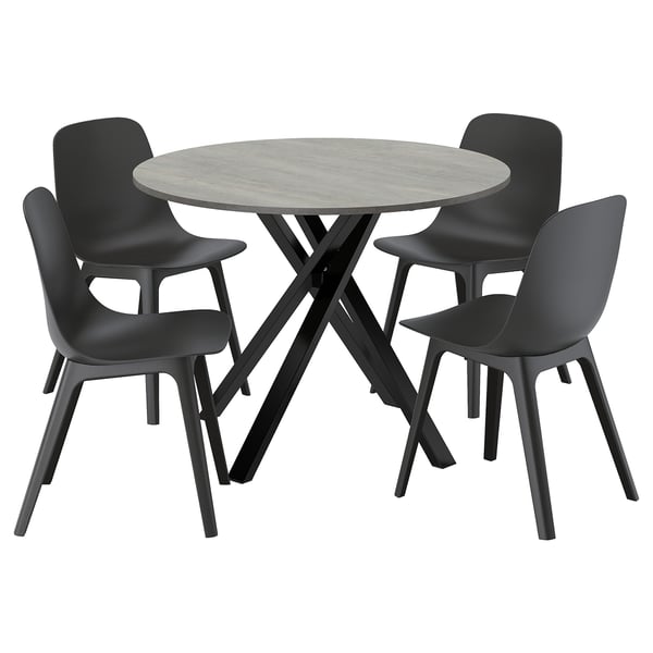 MARIEDAMM / ODGER table and 4 chairs, dark grey/anthracite, 105 cm