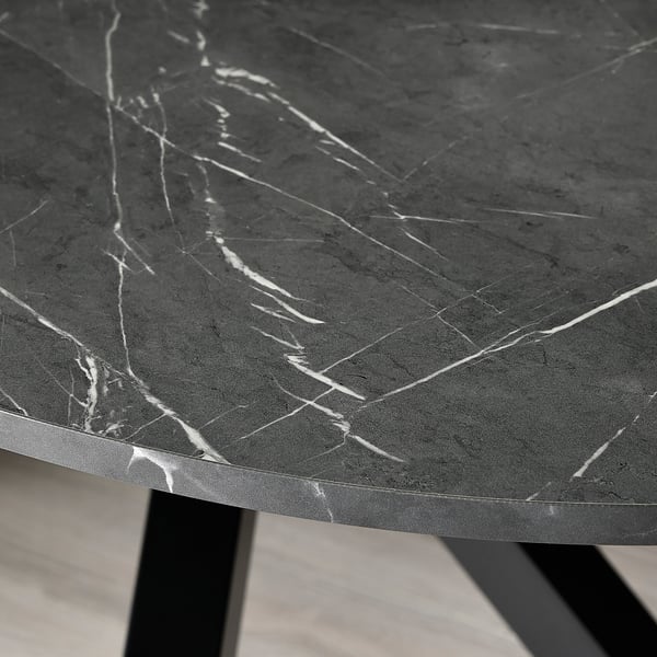 MARIEDAMM / ODGER table and 4 chairs, black marble effect/anthracite, 180x100 cm