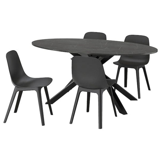 Ikea MARIEDAMM / ODGER - Table and 4 chairs, black marble effect/anthracite, 180x100 cm