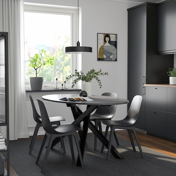 Ikea MARIEDAMM / ODGER - Table and 4 chairs, black marble effect/anthracite, 180x100 cm