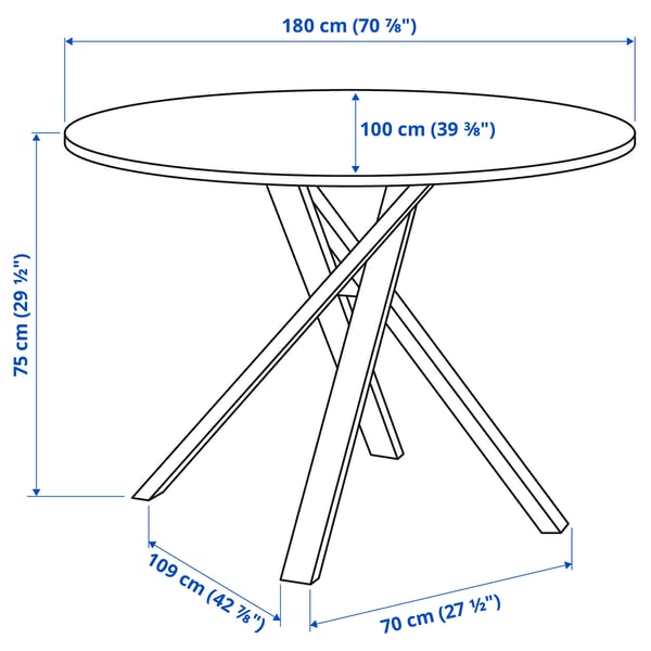 MARIEDAMM - Table, black marble effect, 180x100 cm
