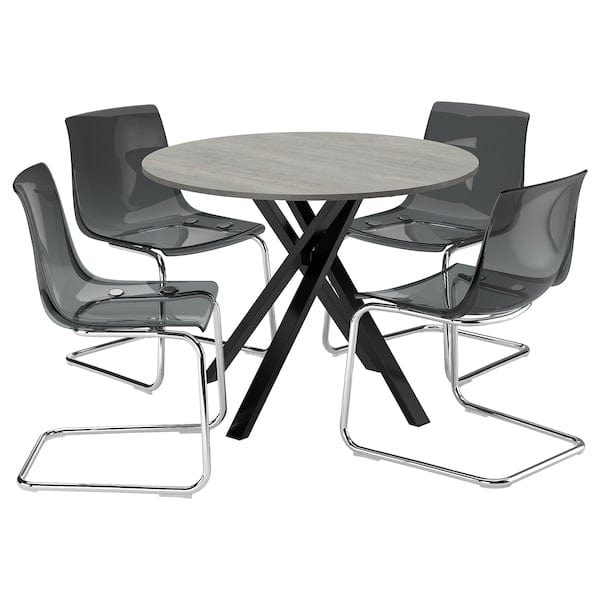 Ikea MARIEDAMM / TOBIAS - Table and 4 chairs, dark gray/chrome gray,105 cm