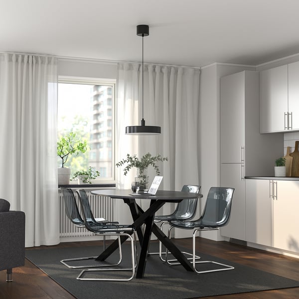 MARIEDAMM / TOBIAS - MARIEDAMM / TOBIAS Table and 4 chairs, black marble effect/grey chrome-plated, 180x100 cm