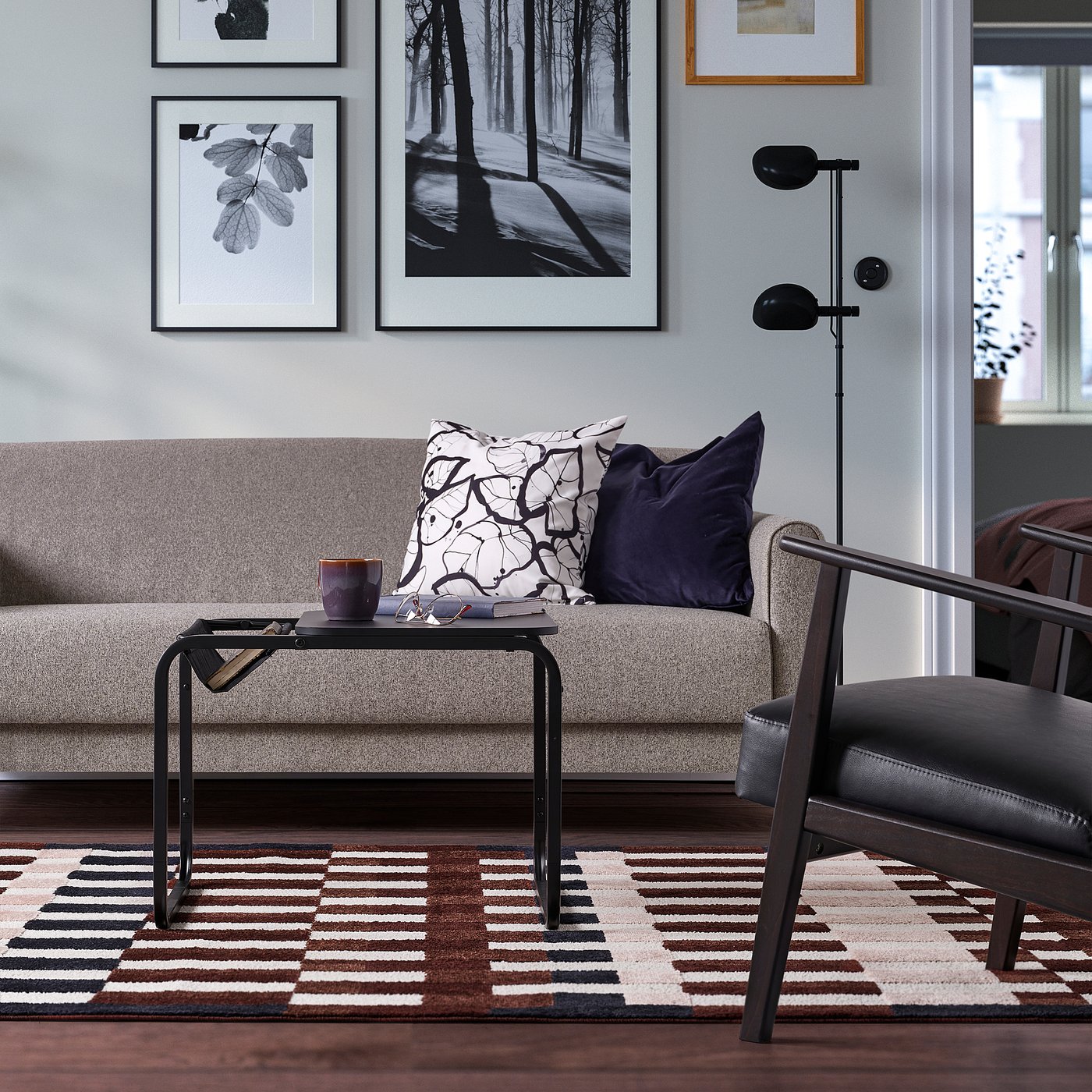 MARKBLÅMME rug, low pile, multicolour/check pattern, 160x230 cm