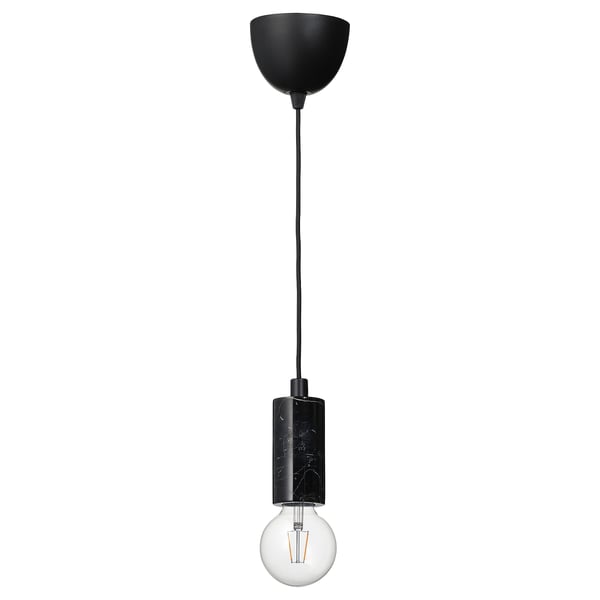 MARKFROST / LUNNOM - Pendant lamp with light bulb, marble black/globe clear