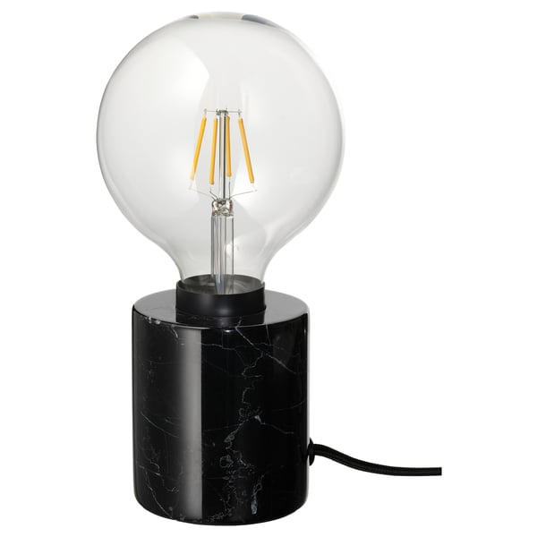 MARKFROST / LUNNOM table lamp with light bulb, marble black/globe