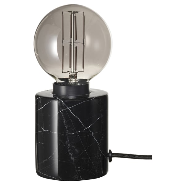MARKFROST / MOLNART table lamp with light bulb, black/marble black