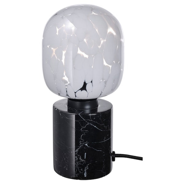 MARKFROST / MOLNART - Table lamp with bulb, black marble/transparent/white glass tube