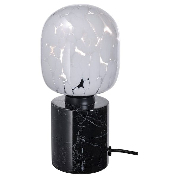 Ikea MARKFROST / MOLNART - Table lamp with bulb, black marble/transparent/white glass tube