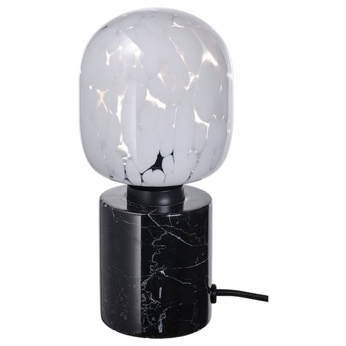 MARKFROST / MOLNART - Table lamp with bulb, black marble/transparent/white glass tube