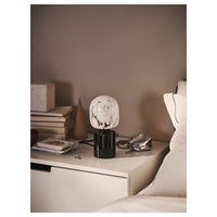 MARKFROST / MOLNART - Table lamp with bulb, black marble/transparent/white glass tube