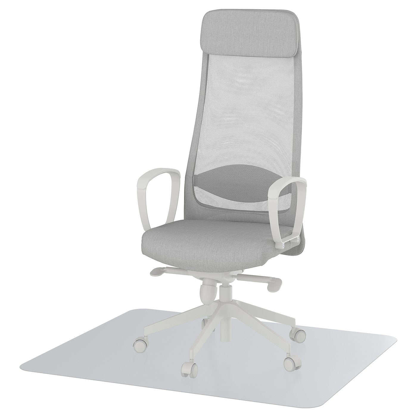 MARKUS office chair with armrests, with floor protector light grey, 71 cm