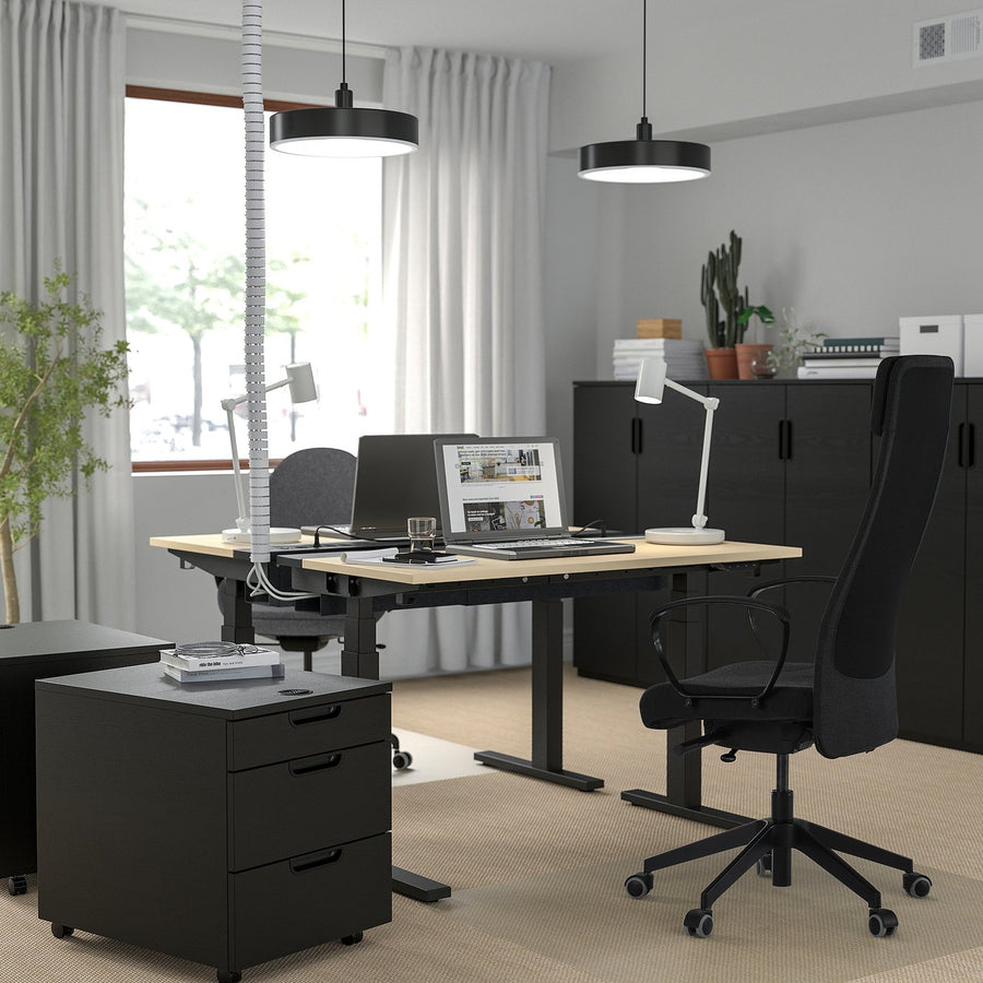 MARKUS office chair with armrests, with floor protector dark grey, 71 cm