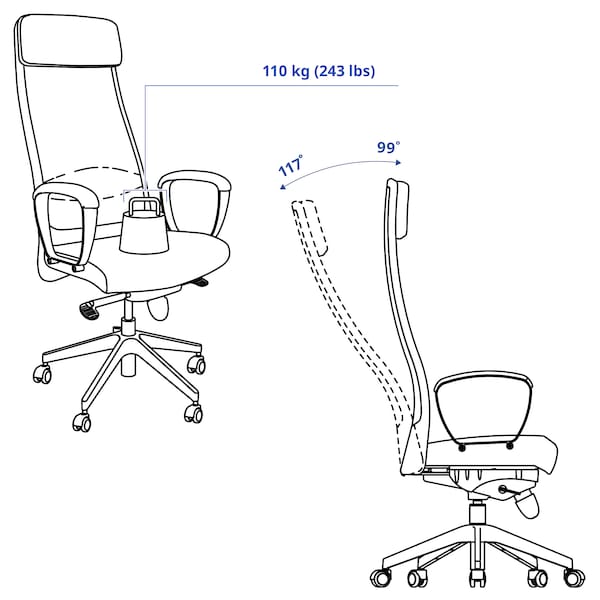 MARKUS office chair, Vissle dark grey, Medio