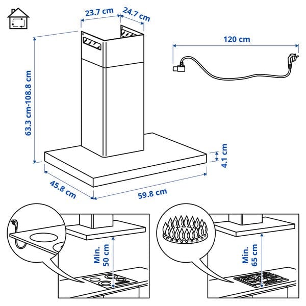 Ikea MATÄLSKARE Hood to be fixed to the wall - stainless steel color , 60 cm