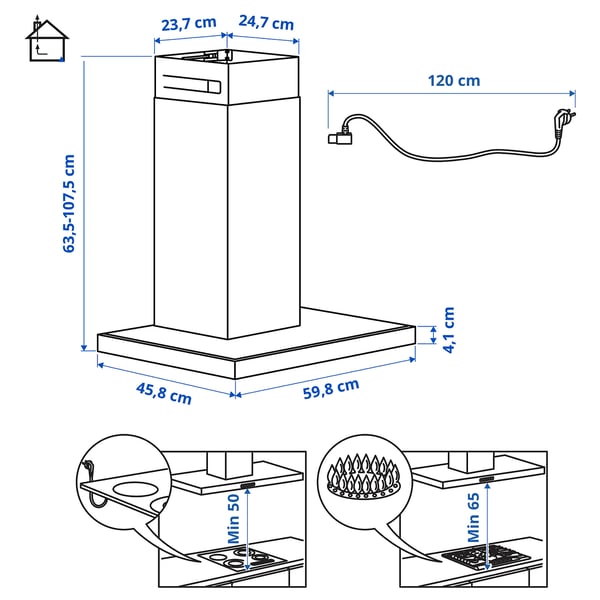 MATÄLSKARE Hood to be fixed to the wall - stainless steel color , 60 cm