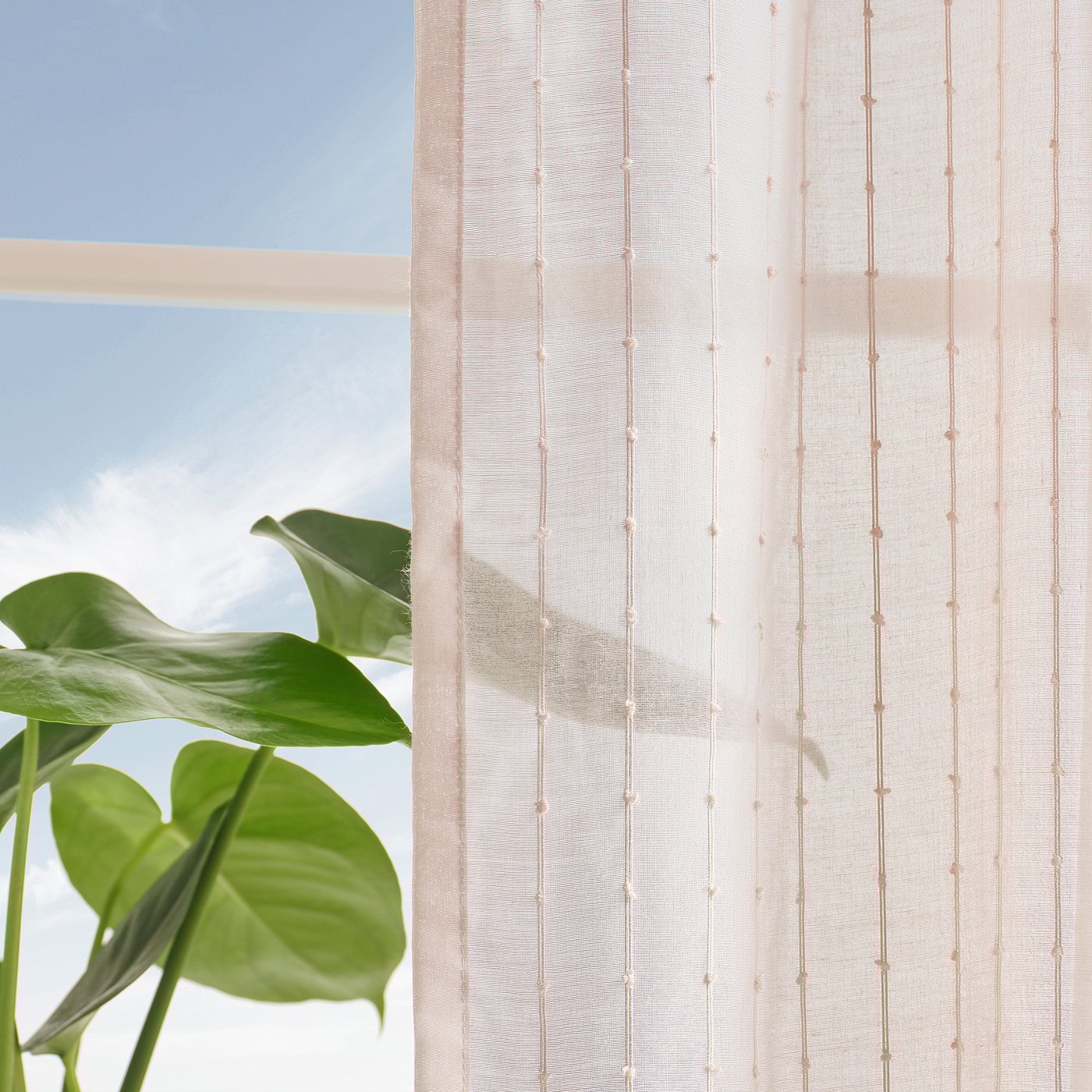 MATILDA sheer curtains, 1 pair, pale pink/with heading tape, 300x145 cm