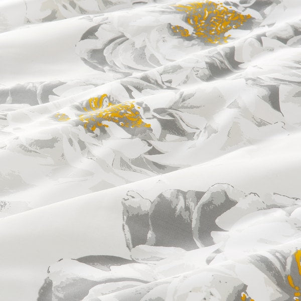 MATTFIBBLA Duvet cover and 2 pillowcases, white yellow/flower, 240x220/50x80 cm