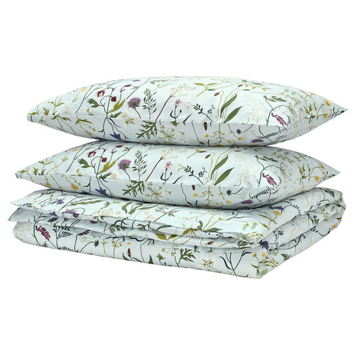 MATTOXBÄR duvet cover and 2 pillowcases, pale blue/floral pattern, 240x220/50x80 cm