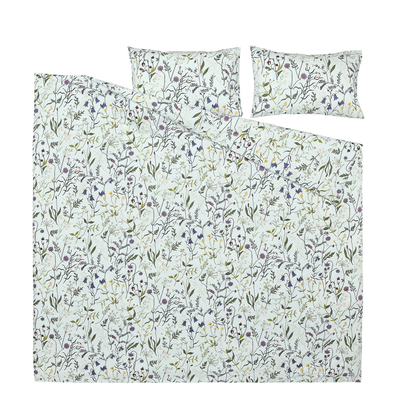 MATTOXBÄR duvet cover and 2 pillowcases, pale blue/floral pattern, 240x220/50x80 cm