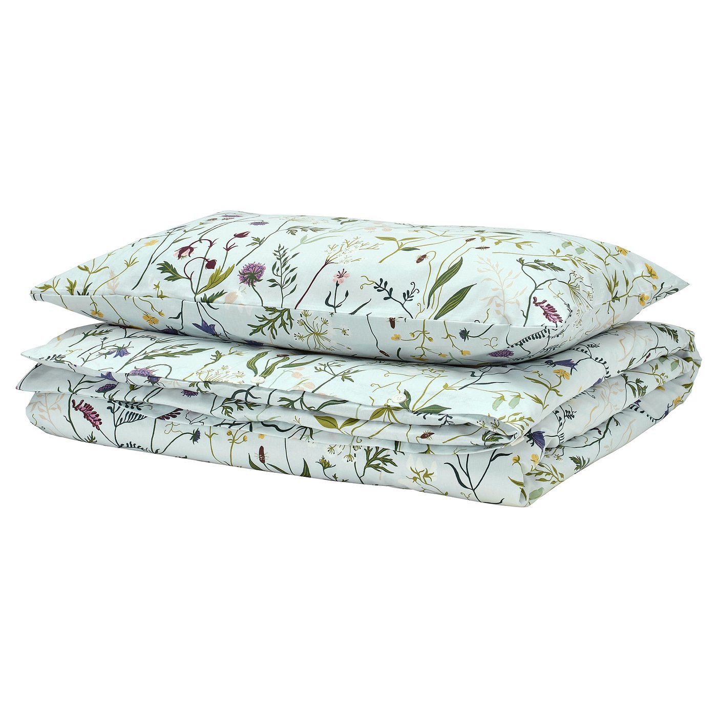 MATTOXBÄR duvet cover and pillowcase, pale blue/floral pattern, 150x200/50x80 cm