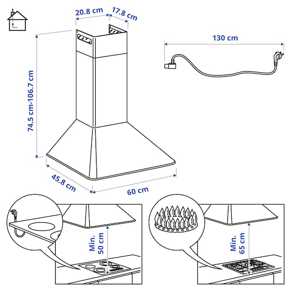 MATTRADITION Hood to be fixed to the wall - stainless steel , 60 cm