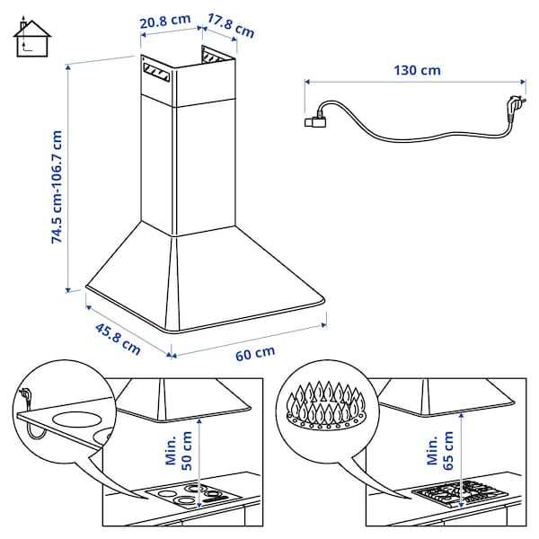 Ikea MATTRADITION Hood to be fixed to the wall - black 60 cm , 60 cm