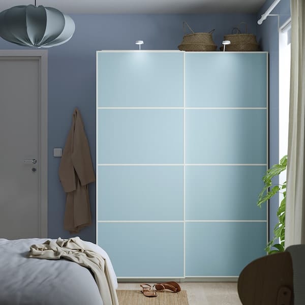 Ikea MEHAMN - 4 panels for sliding door frame, light blue/light green, 100x201 cm