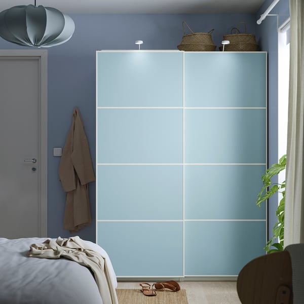 MEHAMN 4 panels for sliding door frame, light blue/light green, 100x201 cm