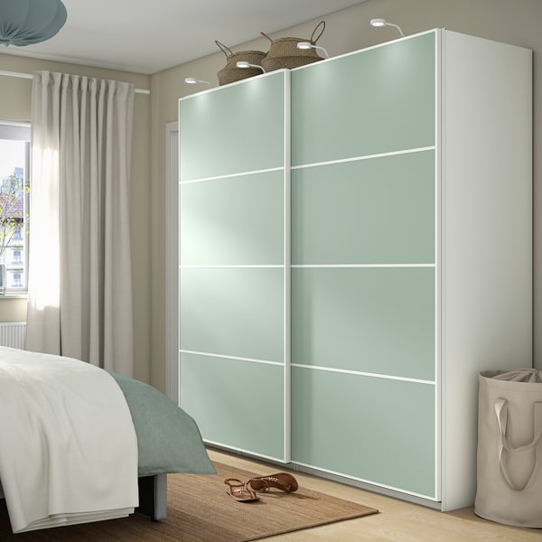 MEHAMN - MEHAMN 4 panels for sliding door frame, light blue/light green, 100x201 cm