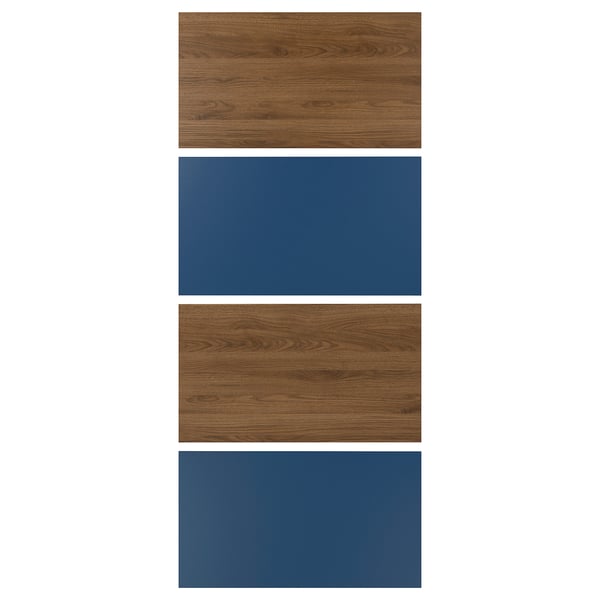 MEHAMN 4 panel sliding door frame, walnut/blue effect, 100x236 cm
