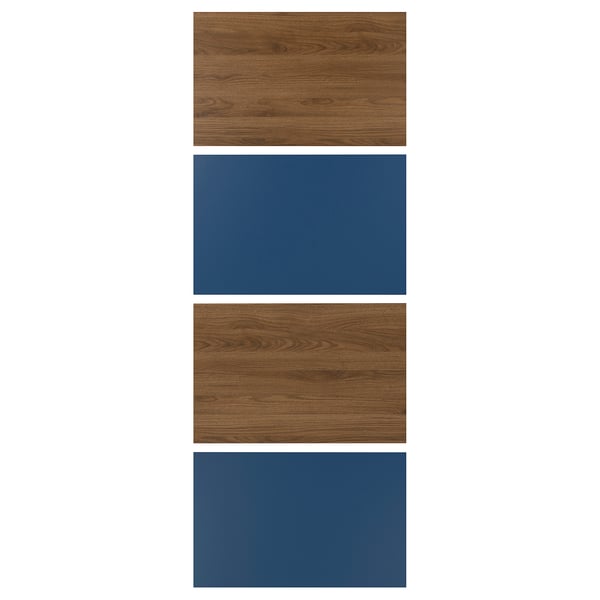 MEHAMN 4 panels for sliding door frame, walnut effect/blue, 75x201 cm