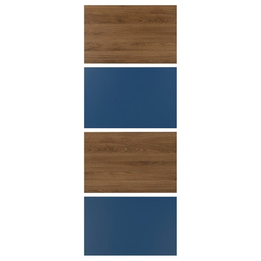 MEHAMN 4 panel sliding door frame, walnut/blue effect, 75x201 cm