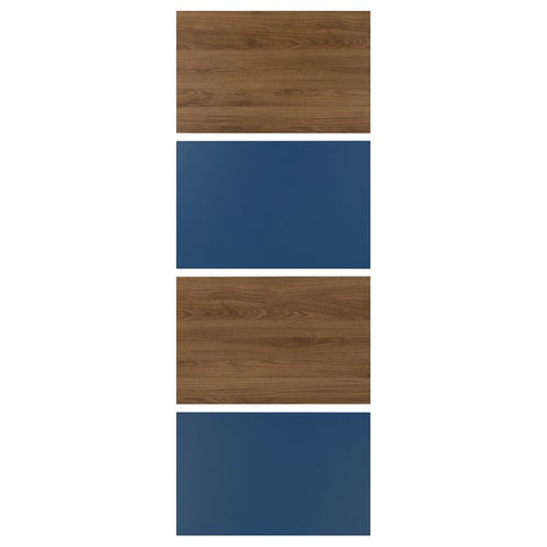 MEHAMN 4 panels for sliding door frame, walnut effect/blue, 75x201 cm