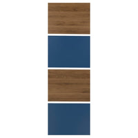 MEHAMN 4 panels for sliding door frame, walnut effect/blue, 75x236 cm