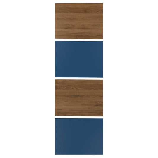 MEHAMN 4 panel sliding door frame, walnut/blue effect, 75x236 cm