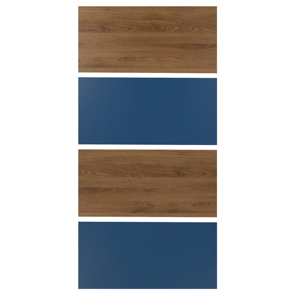 MEHAMN 4 panel sliding door frame, walnut/blue effect, 100x201 cm