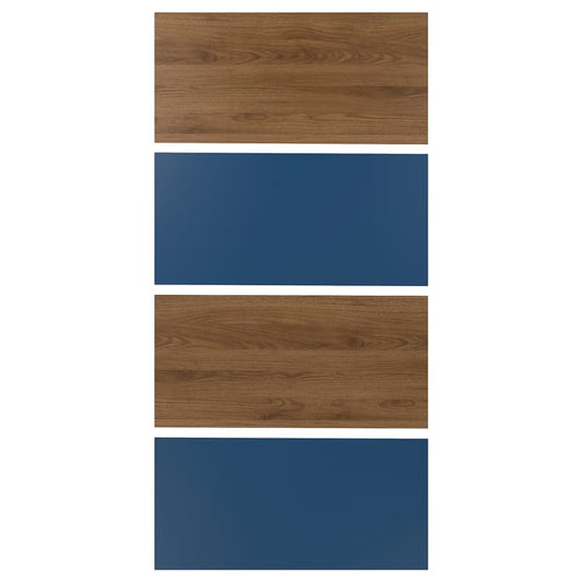 MEHAMN 4 panel sliding door frame, walnut/blue effect, 100x201 cm