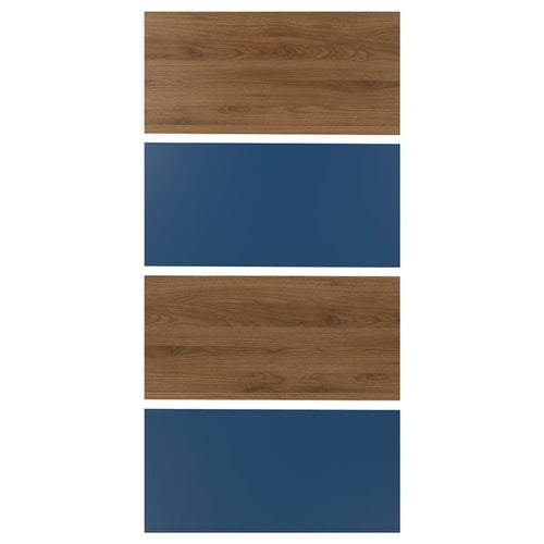 MEHAMN 4 panels for sliding door frame, walnut effect/blue, 100x201 cm