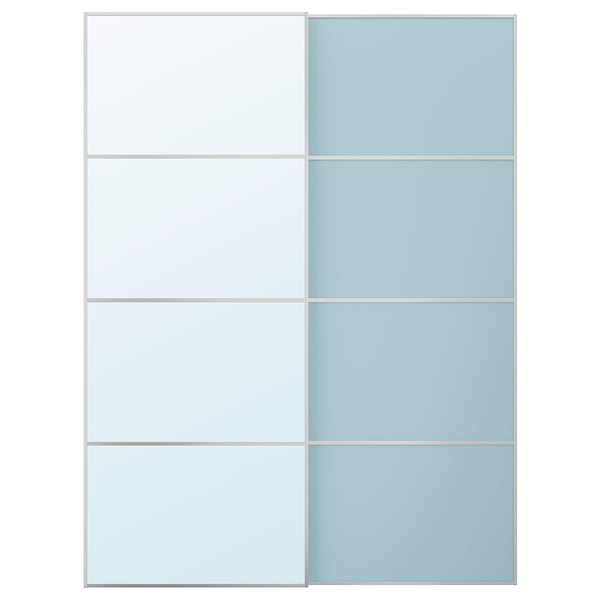 MEHAMN/AULI - MEHAMN/AULI Pair of sliding doors, aluminium double sided/light blue mirror glass, 150x201 cm