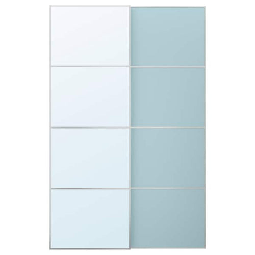 MEHAMN/AULI - Pair of sliding doors, aluminium double sided/light blue mirror glass, 150x236 cm