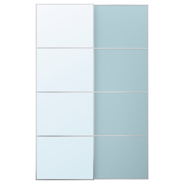 MEHAMN/AULI - MEHAMN/AULI Pair of sliding doors, aluminium double sided/light blue mirror glass, 150x236 cm